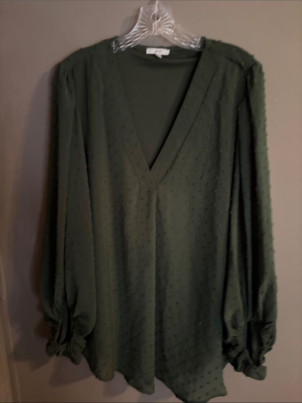 JODIFL Olive Green V-Neck Textured Blouse large